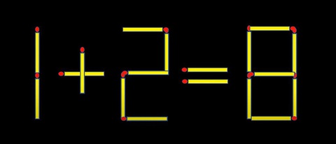Di chuyển một que diêm để phép tính 1+2=8 thành đúng - Ảnh 1. Di chuyển một que diêm để phép tính 1+2=8 thành đúng - Ảnh 1.