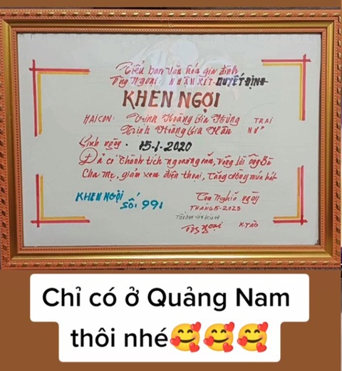 Ảnh vui 24-5: Tấm giấy khen đặc biệt chỉ có ở Quảng Nam - Ảnh 1. Ảnh vui 24-5: Tấm giấy khen đặc biệt chỉ có ở Quảng Nam - Ảnh 1.
