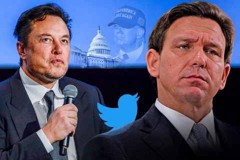 Tỉ phú Mỹ Elon Musk (trái) và Thống đốc bang Florida Ron DeSantis - Ảnh: THE TIMES Tỉ phú Mỹ Elon Musk (trái) và Thống đốc bang Florida Ron DeSantis - Ảnh: THE TIMES