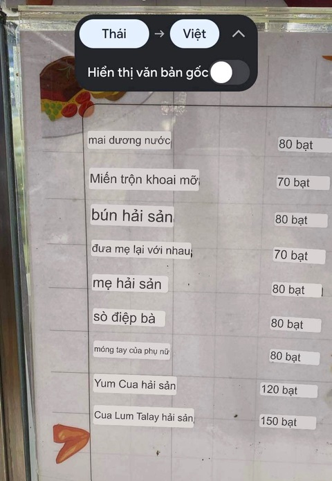 Sang chấn với Google dịch thực đơn món Thái sang tiếng Việt - Ảnh 2. Sang chấn với Google dịch thực đơn món Thái sang tiếng Việt - Ảnh 2.