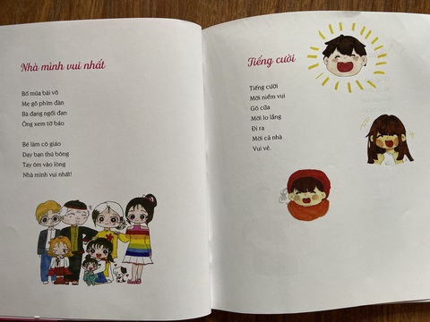 Trang thơ của Huỳnh Mai Liên do con gái Mai Khuê minh họa, trong tập Nhà mình vui nhất - Ảnh: T.ĐIỂU Trang thơ của Huỳnh Mai Liên do con gái Mai Khuê minh họa, trong tập Nhà mình vui nhất - Ảnh: T.ĐIỂU