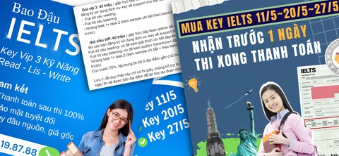 Một số quảng cáo về các gói “bao” thi IELTS- Ảnh: Chụp màn hình Một số quảng cáo về các gói “bao” thi IELTS- Ảnh: Chụp màn hình
