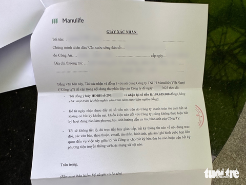 Manulife đồng ý hoàn tiền, khách phải chấm dứt mọi hành động chống lại công ty bảo hiểm - Ảnh 2. Manulife đồng ý hoàn tiền, khách phải chấm dứt mọi hành động chống lại công ty bảo hiểm - Ảnh 2.
