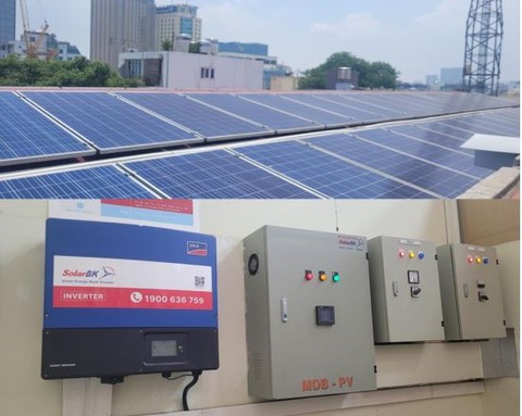Hệ thống điện mặt trời mái nhà lắp đặt trên mái tòa nhà C của trụ sở EVNHANOI tại 69 Đinh Tiên Hoàng, Hoàn Kiếm, Hà Nội Hệ thống điện mặt trời mái nhà lắp đặt trên mái tòa nhà C của trụ sở EVNHANOI tại 69 Đinh Tiên Hoàng, Hoàn Kiếm, Hà Nội