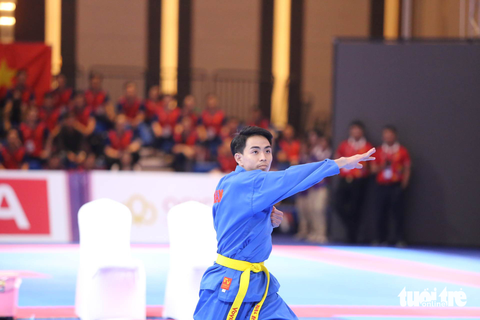 SEA Games 32: Lê Thị Tuyết đoạt huy chương bạc marathon - Ảnh 2. Nguyễn Tứ Cường đoạt HCB nội dung Ngũ môn quyền nam vovinam - Ảnh: Huy Đăng
