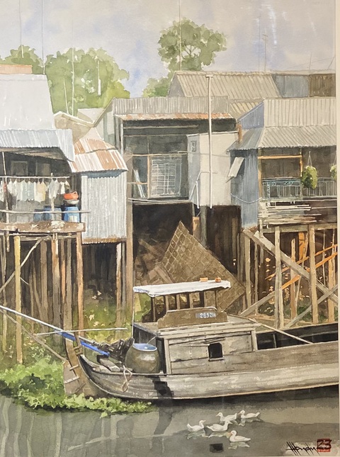 Tranh màu nước của 20 họa sĩ phương Nam đổ bộ Hà Nội - Ảnh 8. Tranh màu nước của 20 họa sĩ phương Nam đổ bộ Hà Nội - Ảnh 8.
