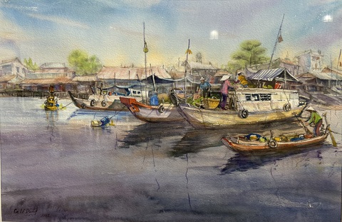 Tranh màu nước của 20 họa sĩ phương Nam đổ bộ Hà Nội - Ảnh 6. Tranh màu nước của 20 họa sĩ phương Nam đổ bộ Hà Nội - Ảnh 6.