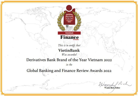 VietinBank - Ngân hàng tiêu biểu về cung ứng sản phẩm phái sinh - Ảnh 1. VietinBank vừa nhận giải thưởng Ngân hàng tiêu biểu về cung ứng sản phẩm phái sinh tại Việt Nam năm 2022 - Ảnh: VTB