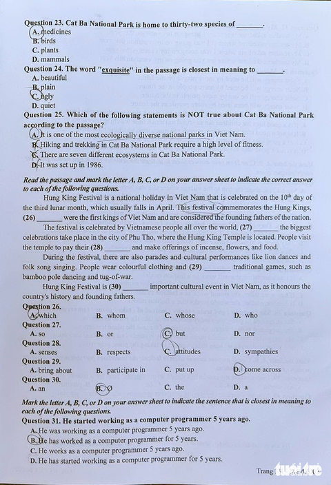 Đề thi, gợi ý bài giải môn tiếng Anh kỳ thi lớp 10 Hà Nội - Ảnh 8. Đề thi, gợi ý bài giải môn tiếng Anh kỳ thi lớp 10 Hà Nội - Ảnh 8.