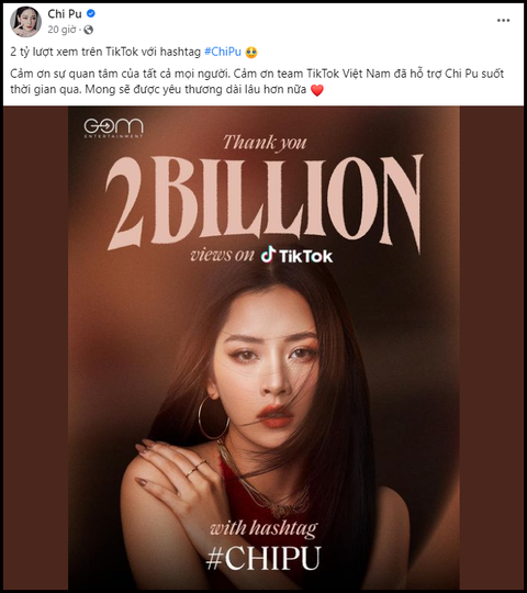 Chi Pu vượt mốc 2 tỉ lượt xem trên TikTok - Ảnh 1. Chi Pu vượt mốc 2 tỉ lượt xem trên TikTok - Ảnh 1.