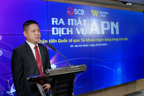 SCB ra mắt dịch vụ nhận tiền quốc tế ngay lập tức của Western Union - Ảnh 1. Ông Nguyễn Thành Nam - phó tổng giám đốc SCB - tại lễ ra mắt dịch vụ APN