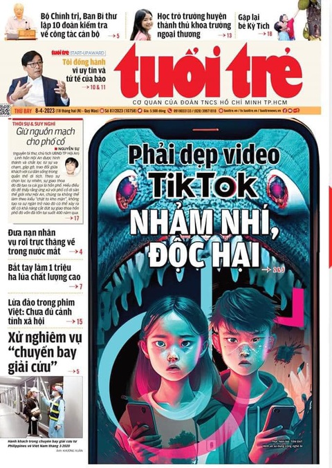 Làm báo từ bạn đọc, vì bạn đọc - Ảnh 3. Trang nhất nhật báo Tuổi Trẻ số ra 8-4-2023 với hình ảnh được thực hiện bằng công nghệ AI