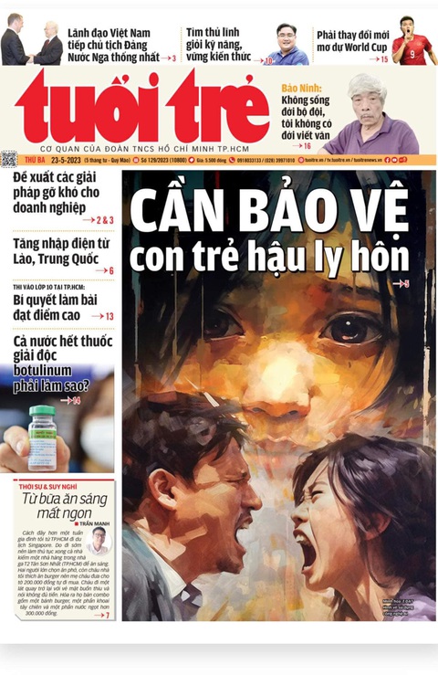 Làm báo từ bạn đọc, vì bạn đọc - Ảnh 4. Trang nhất nhật báo Tuổi Trẻ số ra 23-5-2023 với hình ảnh được thực hiện bằng công nghệ AI