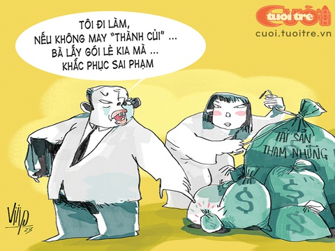 Quan tham 'nhìn xa trông rộng' - Ảnh 1. Quan tham có tầm "nhìn xa trông rộng" - Tranh biếm họa của Viiip