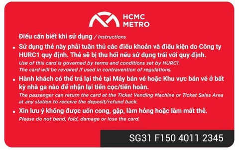 TP.HCM công bố mẫu thẻ đi metro số 1 - Ảnh 2. Mặt sau của thẻ đi tàu metro sẽ có hướng dẫn những điều cần biết khi dùng thẻ đi tàu - Nguồn: Ban MAUR