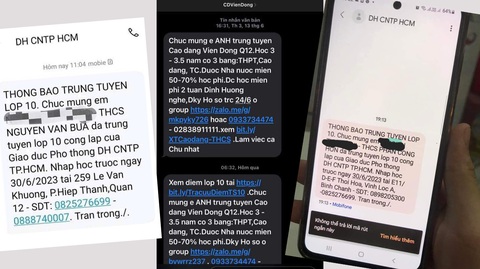 Chưa có điểm chuẩn đã nhận tin đậu lớp 10: Thông tin lộ ra từ đâu? - Ảnh 1. Các tin nhắn phụ huynh lớp 9 nhận được trong mấy ngày qua