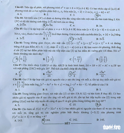 Đề toán kỳ thi tốt nghiệp THPT 2023 - Ảnh 5. Đề thi toán, mã đề 123 - Ảnh: DOÃN HÒA