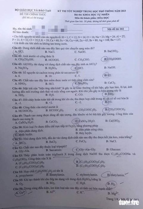 Đã có đề Hóa kỳ thi tốt nghiệp THPT 2023 - Ảnh 2. Đã có đề Hóa kỳ thi tốt nghiệp THPT 2023 - Ảnh 2.