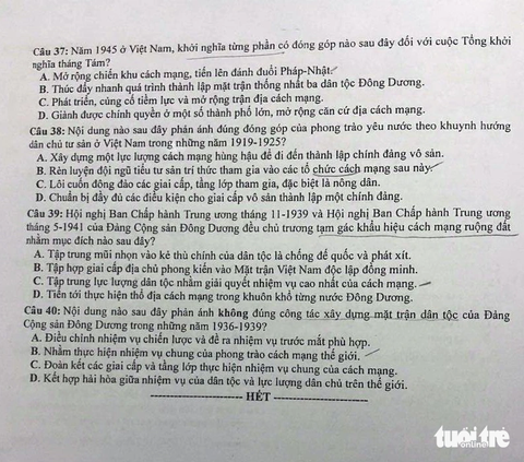Đề thi môn Lịch sử kỳ thi tốt nghiệp THPT 2023 - Ảnh 4. Đề thi môn lịch sử, mã đề 310