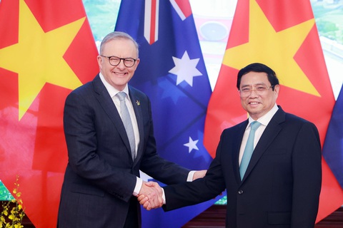 Thủ tướng Phạm Minh Chính đón Thủ tướng Úc Anthony Albanese trước hội đàm ngày 4-6 - Ảnh: NGUYỄN KHÁNH Thủ tướng Phạm Minh Chính đón Thủ tướng Úc Anthony Albanese trước hội đàm ngày 4-6 - Ảnh: NGUYỄN KHÁNH