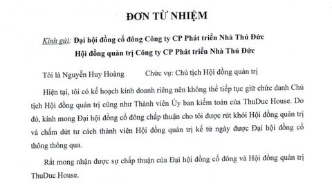 Chủ tịch Thuduc House nộp đơn từ nhiệm - Ảnh 1. Chủ tịch Thuduc House nộp đơn từ nhiệm - Ảnh 1.