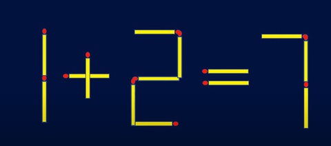 Di chuyển một que diêm để 1+2=7 thành phép tính đúng - Ảnh 1. Di chuyển một que diêm để 1+2=7 thành phép tính đúng - Ảnh 1.