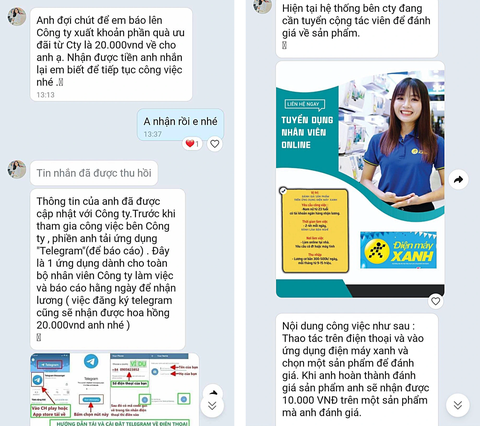 Các quảng cáo việc nhẹ lương cao hấp dẫn thường lợi dụng hình ảnh của các doanh nghiệp uy tín nhằm thu hút người dùng tham gia, nhưng sau đó có thể là một cái bẫy lừa đảo - Ảnh: ĐỨC THIỆN chụp lại màn hình Các quảng cáo việc nhẹ lương cao hấp dẫn thường lợi dụng hình ảnh của các doanh nghiệp uy tín nhằm thu hút người dùng tham gia, nhưng sau đó có thể là một cái bẫy lừa đảo - Ảnh: ĐỨC THIỆN chụp lại màn hình