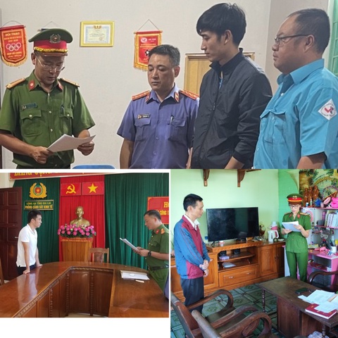 Bắt 3 cán bộ trung tâm đăng kiểm về tội nhận hối lộ - Ảnh 1. Cơ quan chức năng thi hành lệnh bắt các cán bộ đăng kiểm Vũ Văn Tiên (áo đen, ảnh trên), Đỗ Văn Xuân (áo khoác xanh, đỏ) và Phan Văn Hùng (áo trắng) - Ảnh: CÔNG AN CUNG CẤP