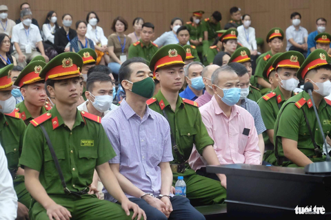 Xét hỏi chuyến bay giải cứu - Ảnh 1. Hai cựu thứ trưởng Bộ Ngoại giao Tô Anh Dũng và Vũ Hồng Nam tại phiên tòa xét xử vụ chuyến bay giải cứuu - Ảnh: NAM ANH
