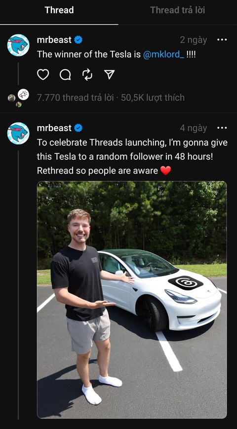 YouTuber giàu nhất ‘cà khịa’ người giàu nhất Elon Musk khi tặng xe Tesla trên nền tảng đối thủ - Ảnh 2. YouTuber giàu nhất ‘cà khịa’ người giàu nhất Elon Musk khi tặng xe Tesla trên nền tảng đối thủ - Ảnh 2.