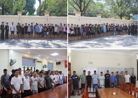 Triệt phá ổ nhóm đá gà “khủng” ở Thanh Hóa, bắt giữ 142 người - Ảnh 1. Các nghi phạm tham gia ổ nhóm đá gà "khủng" vừa bị công an bắt giữ - Ảnh: Công an tỉnh Thanh Hóa cung cấp
