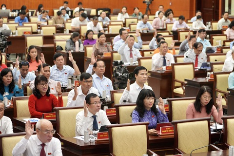 HĐND TP.HCM giám sát quản lý lao động, tiền lương - Ảnh 1. Các đại biểu HĐND TP.HCM thông qua nghị quyết về thành lập đoàn giám sát việc quản lý nhà nước về lao động và việc làm - Ảnh: HỮU HẠNH