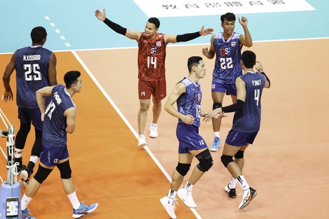 Bóng chuyền nam Việt Nam gặp Thái Lan tại bán kết AVC Challenge Cup 2023 - Ảnh 1. Tuyển bóng chuyền nam Thái Lan đã có chiến thắng quả cảm trước Indonesia - Ảnh: AVC