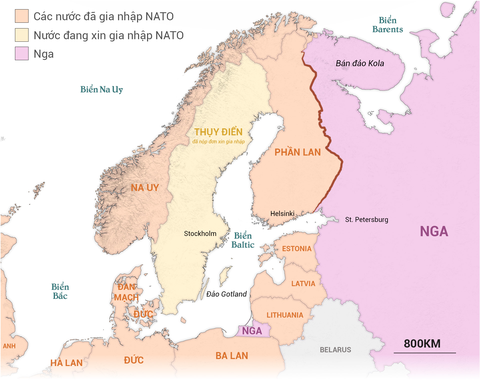 Với việc Phần Lan gia nhập NATO, đường biên giới trên bộ của khối này với Nga đã tăng gấp đôi - Đồ hoa: WASHINGTON POST/NGỌC ĐỨC chuyển ngữ Với việc Phần Lan gia nhập NATO, đường biên giới trên bộ của khối này với Nga đã tăng gấp đôi - Đồ họa: WASHINGTON POST/NGỌC ĐỨC chuyển ngữ