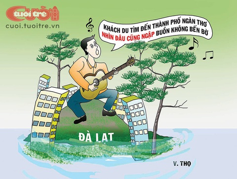 Khách du tìm đến thành phố... 1.500m trên mực nước biển - Ảnh 1. Khách du tìm đến thành phố Đà Lạt ngàn thơ, nằm ở độ cao 1.500 mét so với mực nước biển - Tranh: T.V.Thọ