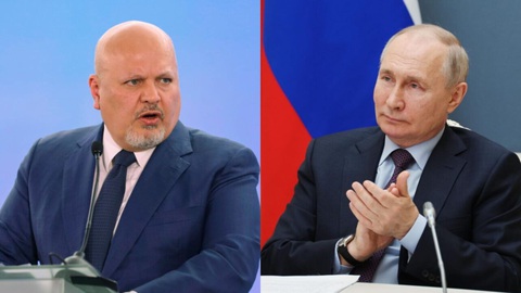 Đài CNN: Tổng thống Putin có thể bị bắt nếu dự hội nghị BRICS - Ảnh 1. Công tố viên Karim Khan của Tòa án Hình sự quốc tế (trái) và Tổng thống Nga Vladimir Putin - Ảnh chụp màn hình Twitter
