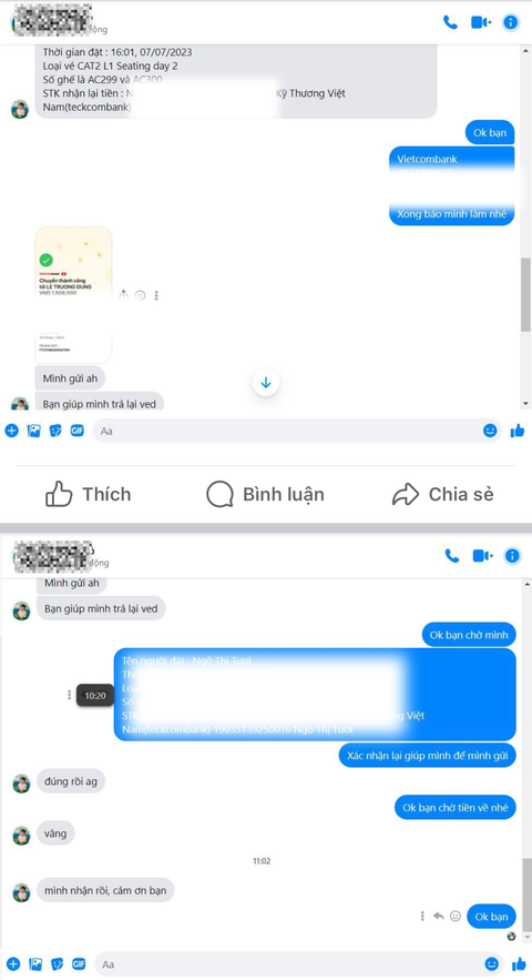 Hình thức lừa đảo mới sau khi tạm dừng bán vé BlackPink - Ảnh 3. Tạo những đoạn chat giả để gia tăng lòng tin của người bán vé - Ảnh chụp màn hình