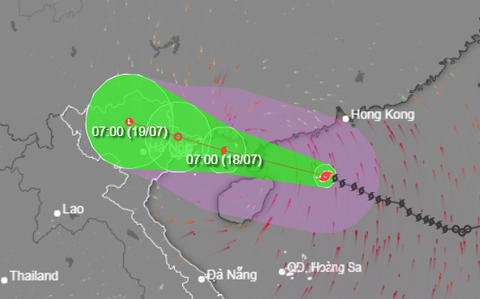 Chiều mai, bão số 1 đổ bộ Quảng Ninh - Thái Bình, miền Bắc mưa rất lớn, có nơi 500mm - Ảnh 2. Vị trí và hướng di chuyển bão số 1 - Ảnh: NCHMF