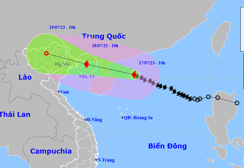 'Dự báo bão số 1 tương đối chính xác' - Ảnh 3. Dự bão hướng di chuyển bão lúc 10h sáng 17-7 - Ảnh: NCHMF