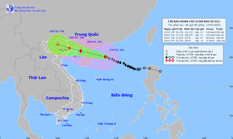 Bão số 1: Phó thủ tướng yêu cầu không chủ quan trong ứng phó - Ảnh 3. Vị trí và hướng di chuyển của bão, cập nhật đến 9h sáng nay, bão số 1 mạnh lên cấp 12, giật cấp 15 - Ảnh: NCHMF