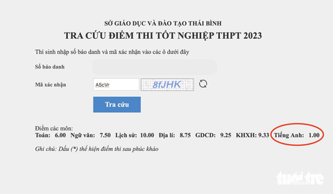Nhiều thí sinh điểm cao ngất ngưỡng nhưng rớt tốt nghiệp THPT vì điểm liệt - Ảnh 2. Thí sinh có điểm thi khá cao, 10 điểm lịch sử nhưng 1 điểm tiếng Anh - Ảnh: M.G.
