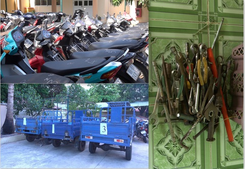 Công an Bình Thuận triệt phá chuyên án trộm cắp xe máy, ba gác - Ảnh 1. Tang vật thu được trong chuyên án - Ảnh: Công an tỉnh Bình Thuận