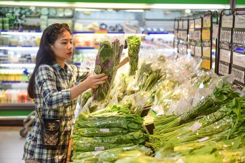 Chế độ ăn quá nhiều thịt hay ăn chay trường tuyệt đối là hai thái cực rất nguy hiểm - Ảnh 1. Mua rau xanh tại siêu thị Co.opmart, TP.HCM - Ảnh: Q.ĐỊNH
