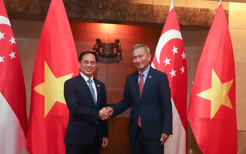 Việt Nam, Singapore phối hợp chuẩn bị chuyến thăm của Thủ tướng Lý Hiển Long - Ảnh 1. Bộ trưởng Bộ Ngoại giao Bùi Thanh Sơn gặp Ngoại trưởng Singapore Vivian Balakrishnan (phải) - Ảnh: Bộ Ngoại giao cung cấp