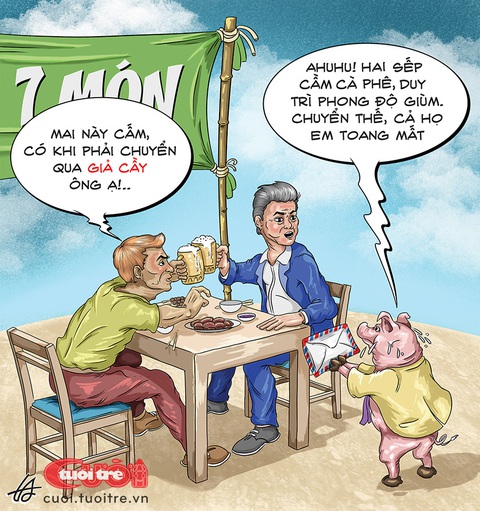 Vì sao chú heo phải đút lót bợm nhậu? - Ảnh 1. Vì sao heo đút lót bợm nhậu? - Tranh: Nguyễn Tuấn Anh