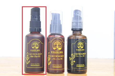 'Biến' nước lọc, rượu cồn thành cao xoa bóp thảo dược, làm sao phân biệt thật - giả? - Ảnh 1. Bằng mắt thường cũng dễ dàng nhận thấy sản phẩm chính hãng Cao xoa bóp thảo dược 8S (trong khung đỏ) khác biệt so với hàng giả