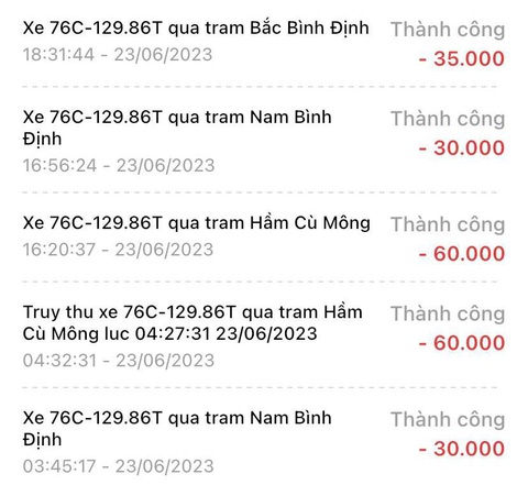 Tài xế bức xúc vì 'một xe hai phí" qua trạm BOT - Ảnh 3. Ngày 23-6, xe 76C 129.86 qua trạm BOT Bắc Bình Định vẫn đóng mức phí 35.000 đồng cho xe loại 1 - Ảnh: L.V