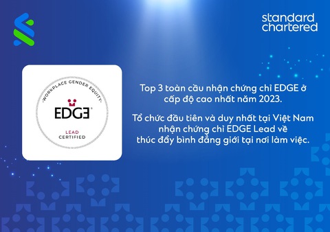Standard Chartered nhận chứng chỉ Edge Lead ghi nhận nỗ lực về thúc đẩy bình đẳng giới. - Ảnh 1. Standard Chartered là ngân hàng đầu tiên tại Việt Nam nhận chứng chỉ EDGE LEAD