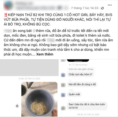 'Kiếp nạn' chung nhà với người ở dơ - Ảnh 1. Bài đăng và hình ảnh chứng minh của một cô gái “bóc phốt” bạn cùng phòng - Ảnh: D.QUÍ chụp màn hình