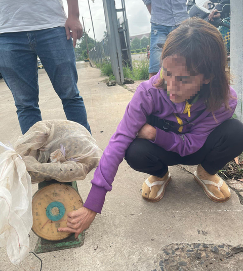 Mang tê tê quý hiếm đi bán, một phụ nữ bị tạm giữ hình sự - Ảnh 1. Bà N.T.H. cùng con tê tê quý hiếm bị lực lượng công an bắt giữ khi mang đi bán - Ảnh: AN BÌNH
